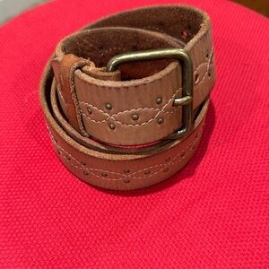 Old Navy Tan Leather Belt with Brass Buckle